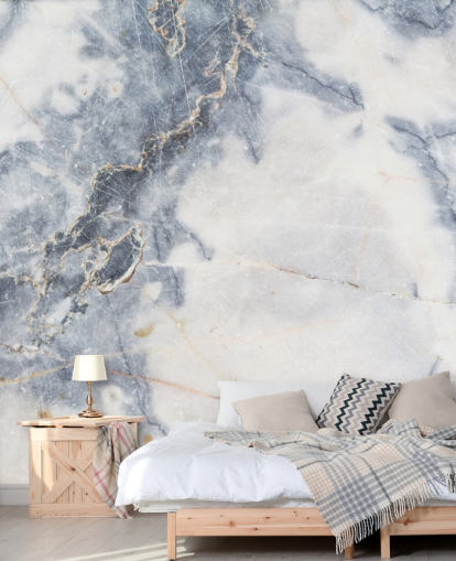 hvit og blå tilpassbar marmor tapet veggmaleri kalt White Marble for kjøkken og bad hvit og blå tilpassbar marmor tapet veggmaleri kalt White Marble for kjøkken og bad