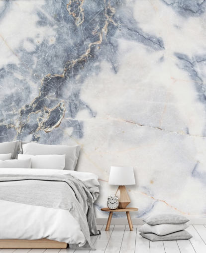 white and blue customisable marble wallpaper mural called White Marble for kitchens and bathrooms