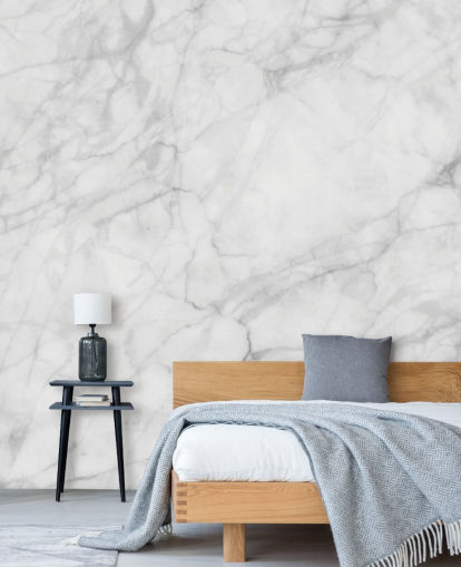 white customizable marble wallpaper mural called Exquisite Marble for dining rooms or kitchens