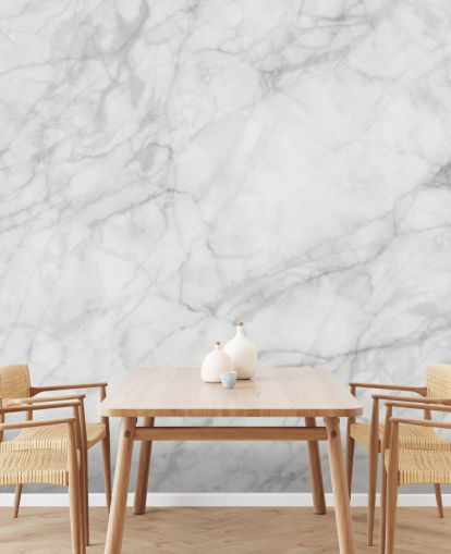 carta da parati murale in marmo bianco personalizzabile chiamata Exquisite Marble per sale da pranzo o cucine