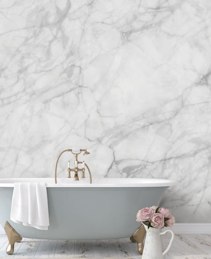 weiße, personalisierbare Marmortapete namens Exquisite Marble für Esszimmer oder Küchen weiße, personalisierbare Marmortapete namens Exquisite Marble für Esszimmer oder Küchen