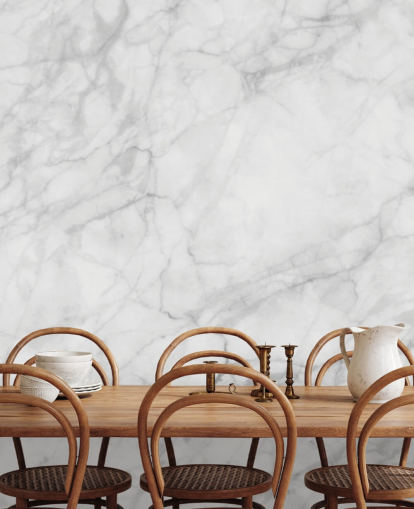white customisable marble wallpaper mural called Exquisite Marble for dining rooms or kitchens