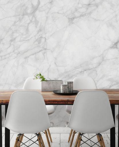 carta da parati murale in marmo bianco personalizzabile chiamata Exquisite Marble per sale da pranzo o cucine