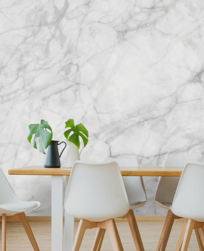 hvitt tilpassbart marmor tapet veggmaleri kalt Exquisite Marble for spisestuer eller kjøkken