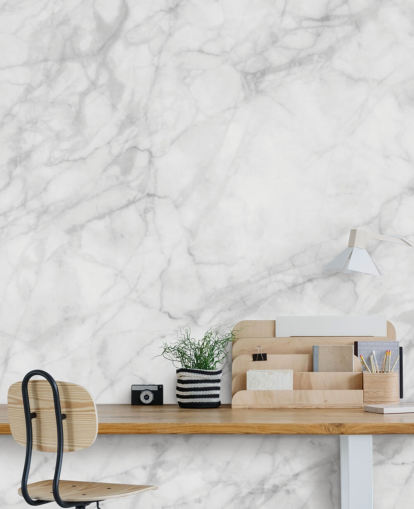 weiße, personalisierbare Marmortapete namens Exquisite Marble für Esszimmer oder Küchen