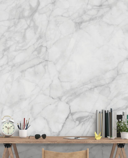 white customizable marble wallpaper mural called Exquisite Marble for dining rooms or kitchens