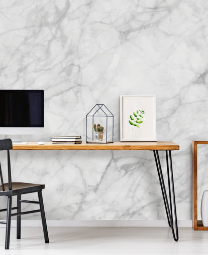 white customisable marble wallpaper mural called Exquisite Marble for dining rooms or kitchens