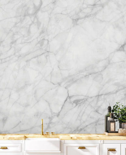 weiße, personalisierbare Marmortapete namens Exquisite Marble für Esszimmer oder Küchen