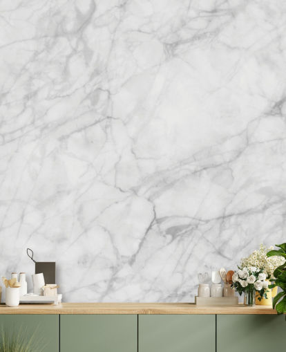 witte aanpasbare marmeren behangmuurschildering genaamd Exquisite Marble voor eetkamers of keukens witte aanpasbare marmeren behangmuurschildering genaamd Exquisite Marble voor eetkamers of keukens
