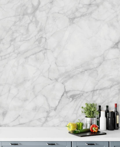 carta da parati murale in marmo bianco personalizzabile chiamata Exquisite Marble per sale da pranzo o cucine