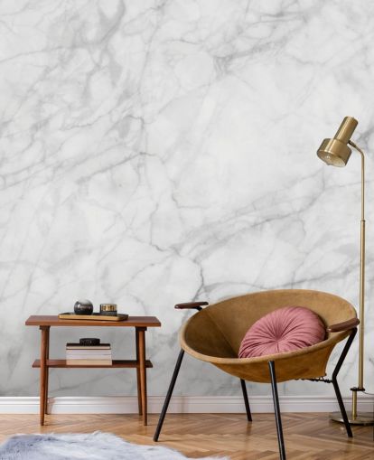 mural de papel pintado de mármol blanco personalizable llamado Exquisite Marble para comedores o cocinas