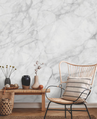 carta da parati murale in marmo bianco personalizzabile chiamata Exquisite Marble per sale da pranzo o cucine