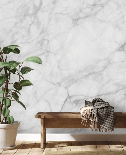 witte aanpasbare marmeren behangmuurschildering genaamd Exquisite Marble voor eetkamers of keukens