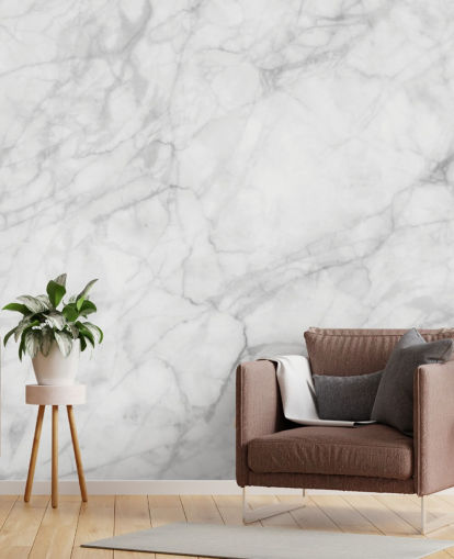 white customisable marble wallpaper mural called Exquisite Marble for dining rooms or kitchens