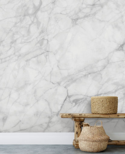 white customizable marble wallpaper mural called Exquisite Marble for dining rooms or kitchens