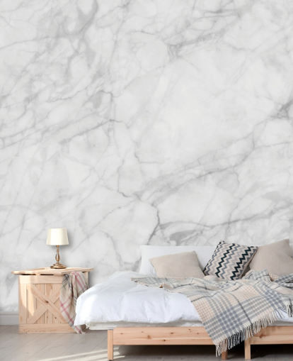 valkoinen muokattava marmoritapetti seinämaalaus nimeltä Exquisite Marble ruokasaleihin tai keittiöihin