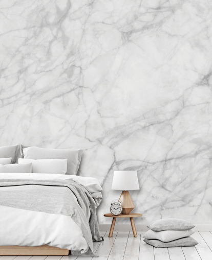 mural de papel pintado de mármol blanco personalizable llamado Exquisite Marble para comedores o cocinas