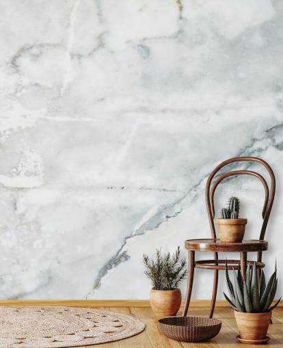 mural de papel pintado de mármol blanco llamado Classic Marble para dormitorios, baños y cocinas