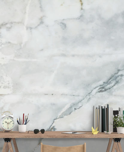 carta da parati murale in marmo bianco chiamata Classic Marble per camere da letto, bagni e cucine