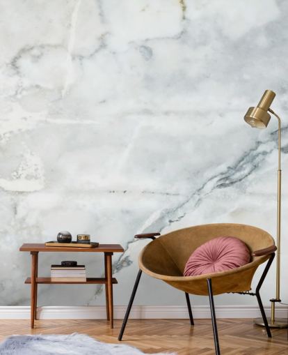 vit marmor tapetväggmålning kallad Classic Marble för sovrum, badrum och kök