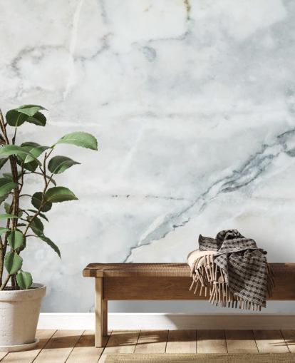 valkoinen marmoritapetti seinämaalaus nimeltä Classic Marble makuuhuoneisiin, kylpyhuoneisiin ja keittiöihin