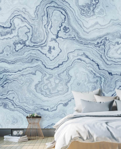 light blue and white marble wallpaper mural called Light Blue Marble for bathrooms and kitchens