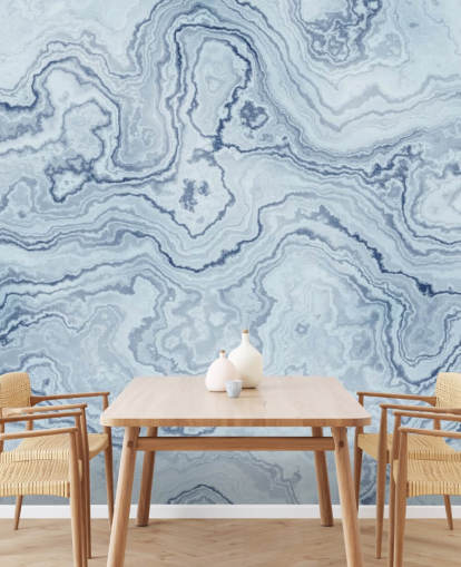 light blue and white marble wallpaper mural called Light Blue Marble for bathrooms and kitchens