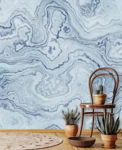 light blue and white marble wallpaper mural called Light Blue Marble for bathrooms and kitchens