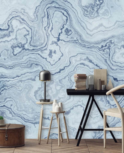 light blue and white marble wallpaper mural called Light Blue Marble for bathrooms and kitchens