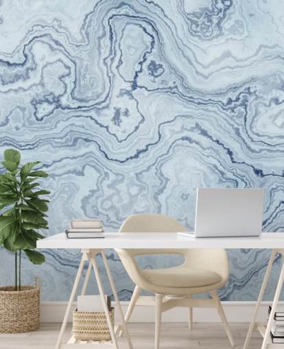 light blue and white marble wallpaper mural called Light Blue Marble for bathrooms and kitchens