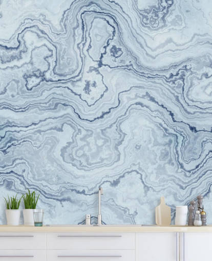 light blue and white marble wallpaper mural called Light Blue Marble for bathrooms and kitchens