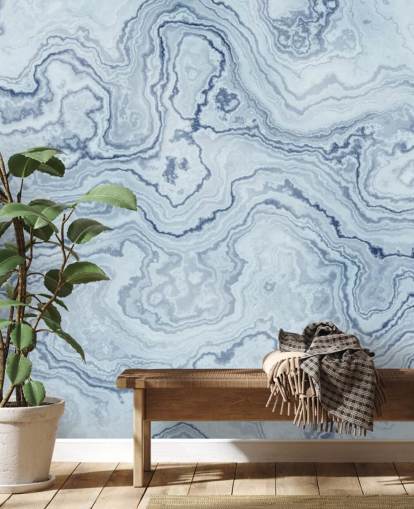 carta da parati murale in marmo blu chiaro e bianco chiamato Light Blue Marble per bagni e cucine