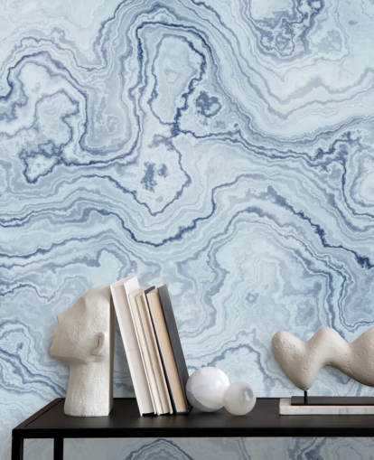 light blue and white marble wallpaper mural called Light Blue Marble for bathrooms and kitchens