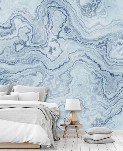lichtblauwe en witte marmeren behangmuurschildering genaamd Light Blue Marble voor badkamers en keukens lichtblauwe en witte marmeren behangmuurschildering genaamd Light Blue Marble voor badkamers en keukens