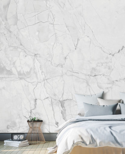 White Marble Wallpaper with Fine Grey Lines