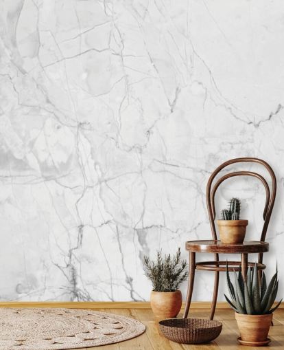 White Marble Wallpaper with Fine Grey Lines