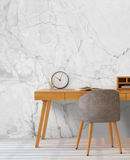 White Marble Wallpaper with Fine Grey Lines