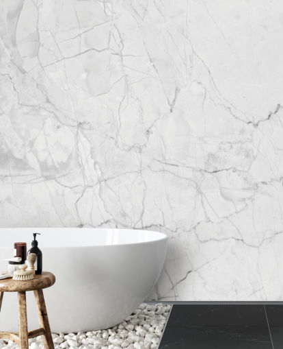 White Marble Wallpaper with Fine Grey Lines