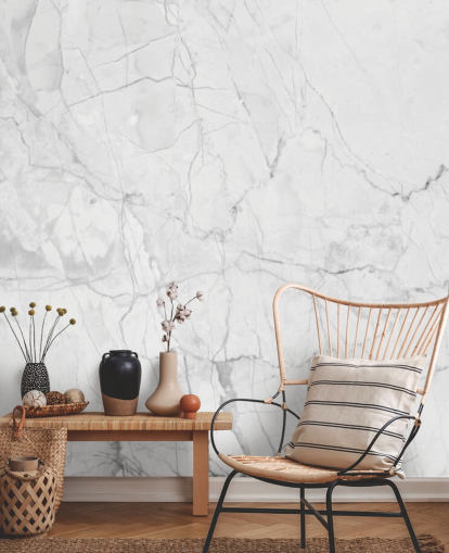 White Marble Wallpaper with Fine Grey Lines