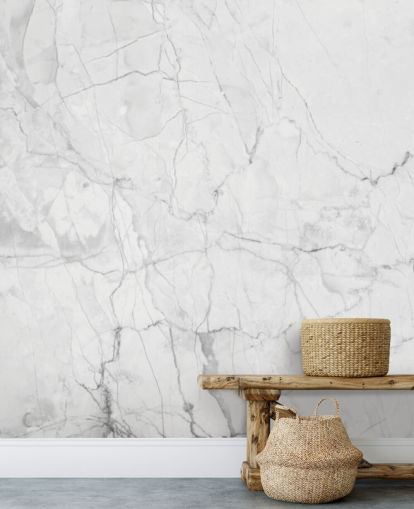 White Marble Wallpaper with Fine Grey Lines