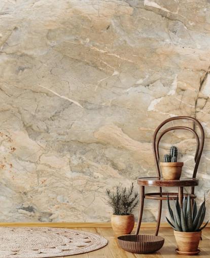 Beiges, personalisierbares Marmortapeten-Wandbild namens Natural Marble für Wohn- oder Esszimmer