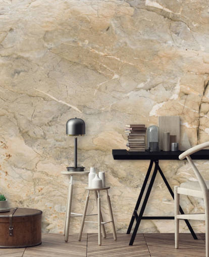 mural de papel de parede de mármore personalizável bege chamado Natural Marble para salas de estar ou salas de jantar