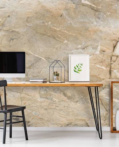 mural de papel de parede de mármore personalizável bege chamado Natural Marble para salas de estar ou salas de jantar