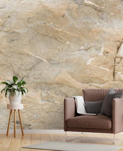 mural de papel pintado de mármol personalizable de color beige llamado mármol natural para salas de estar o comedores