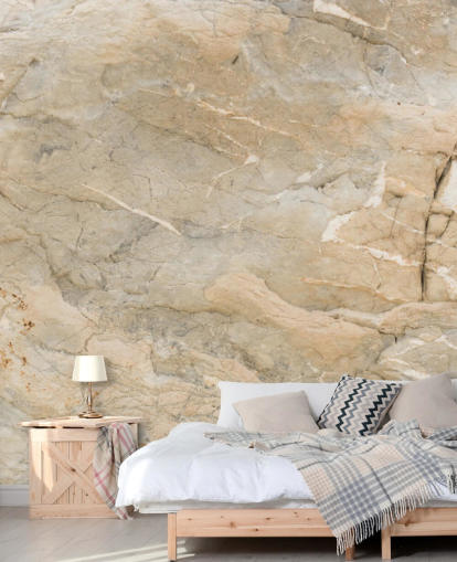 Beiges, personalisierbares Marmortapeten-Wandbild namens Natural Marble für Wohn- oder Esszimmer
