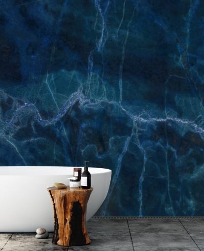 navy blue customizable marble wallpaper mural called Dark Blue Marble for bedrooms, bathrooms and kitchens
