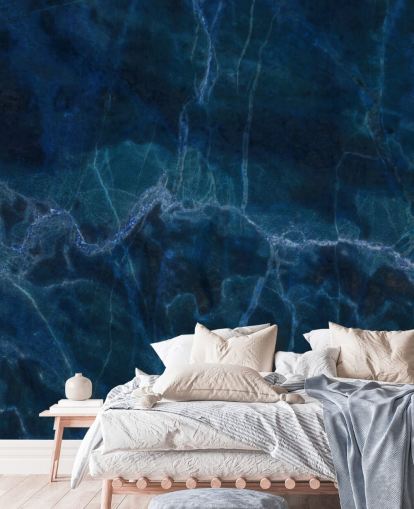 carta da parati murale personalizzabile in marmo blu marino chiamata Dark Blue Marble per camere da letto, bagni e cucine