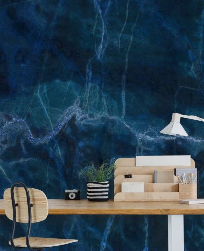 Marineblaues, personalisierbares Marmortapeten-Wandbild namens Dark Blue Marble für Schlafzimmer, Badezimmer und Küchen