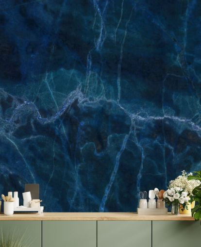 marineblauwe aanpasbare marmeren behangmuurschildering genaamd Dark Blue Marble voor slaapkamers, badkamers en keukens marineblauwe aanpasbare marmeren behangmuurschildering genaamd Dark Blue Marble voor slaapkamers, badkamers en keukens