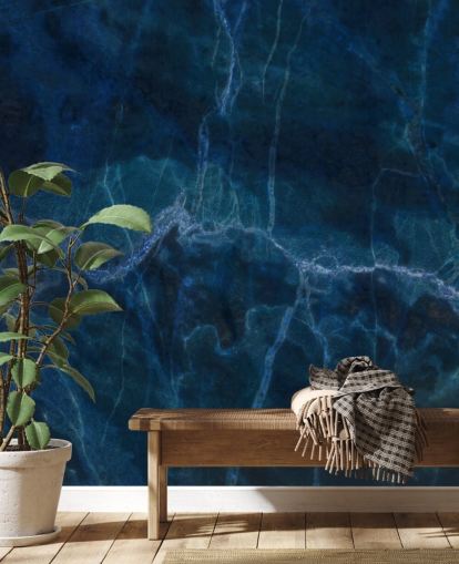 mural de papel pintado de mármol personalizable azul marino llamado Dark Blue Marble para dormitorios, baños y cocinas